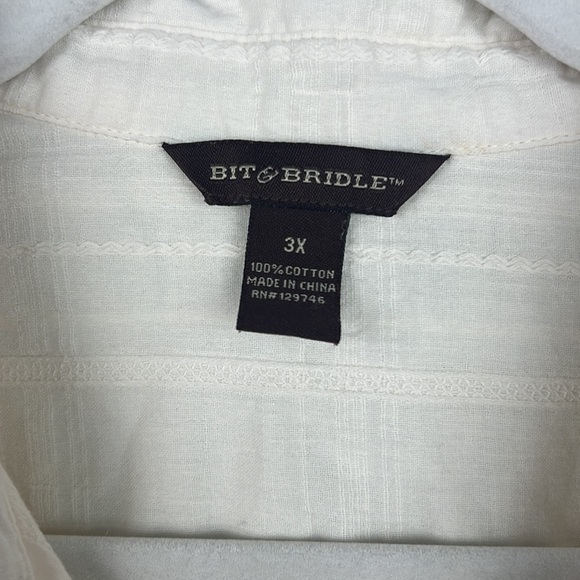 Bit & Bridle 3X plus size cotton women’s textured button down shirt - Picture 3 of 8